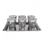 Jerusalem Shot Glass Kiddush Cup Set with Tray - Silverplated