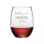 Wine Glasses Stemless (Set Of 4) Etched Lead Free Crystal & Dishwasher Safe, Eat Well Travel Often Holds 19 Ounces Of Your Favorite Red Or White Wine And Makes The Perfect Gift!