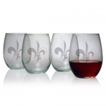 Susquehanna Glass Fleur De Lis 15-Ounce Stemless Wine Glass, Set of 4