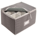 Stemware Storage Chest -Deluxe Quilted Microfiber (Light Gray) ( 15.5 x 12.5 x 10)