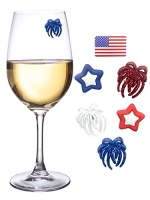 American Flag Magnetic Drink Markers & Wine Charm Tags for Stemless Glasses, Beer Mugs, Champagne Flutes and More - Set of 6