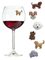 Simply Charmed Dog Wine Charms or Glass Markers - Magnetic - Great Birthday or Hostess Gift for Dog Lovers - Set of 6 Cute Puppy Glass Identifiers