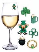 St. Patricks Day Magnetic Drink Markers & Wine Charms for Stemless Glasses, Beer Mugs or Pints - Fun for a Party, Even use as Favors - Set of 6