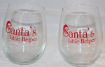 Holiday Christmas Stemless Wine Glass (Set of 2) Santa's Little Helper Novelty