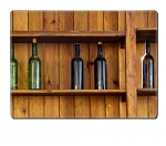 Liili Natural Rubber Placemat Kitchen Table 15.8 x 12 x 0.2 inches IMAGE ID: 7529731 Five wine bottles without label in an old wooden shelf