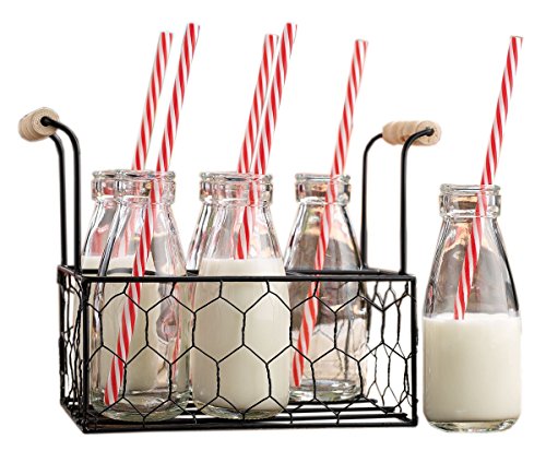 Set of 6 Clear Glass Old Fashioned Milk Bottles 6.75-oz in ...
